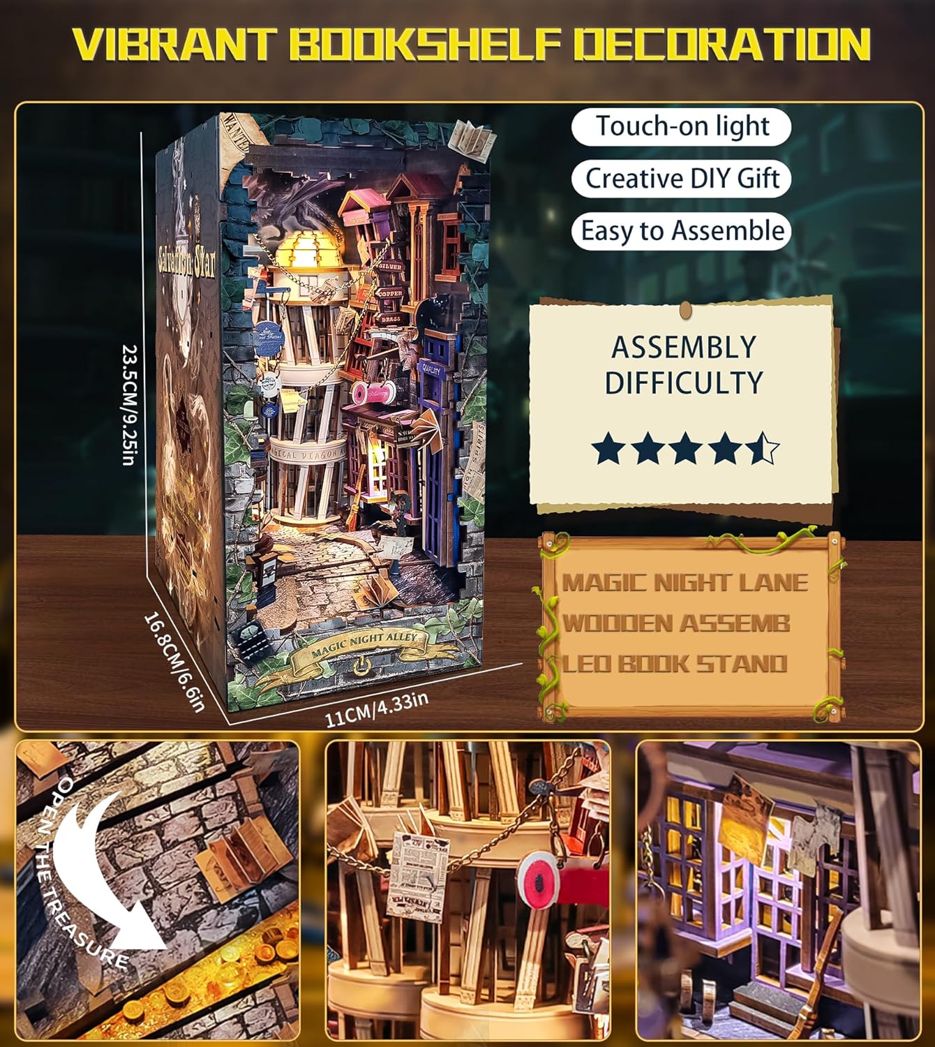 Book Nook Callejón Nocturno Mágico - SQ16 Diorama 3D DIY Misterioso con Luz LED (Hamaileon)