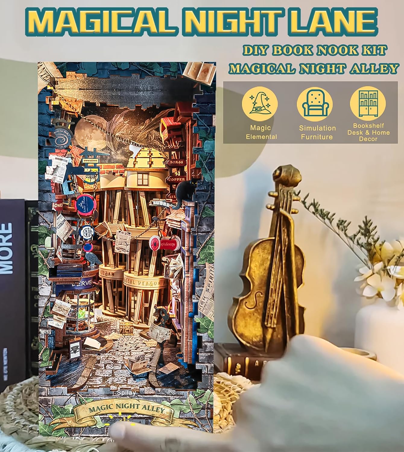 Book Nook Callejón Nocturno Mágico - SQ16 Diorama 3D DIY Misterioso con Luz LED (Hamaileon)