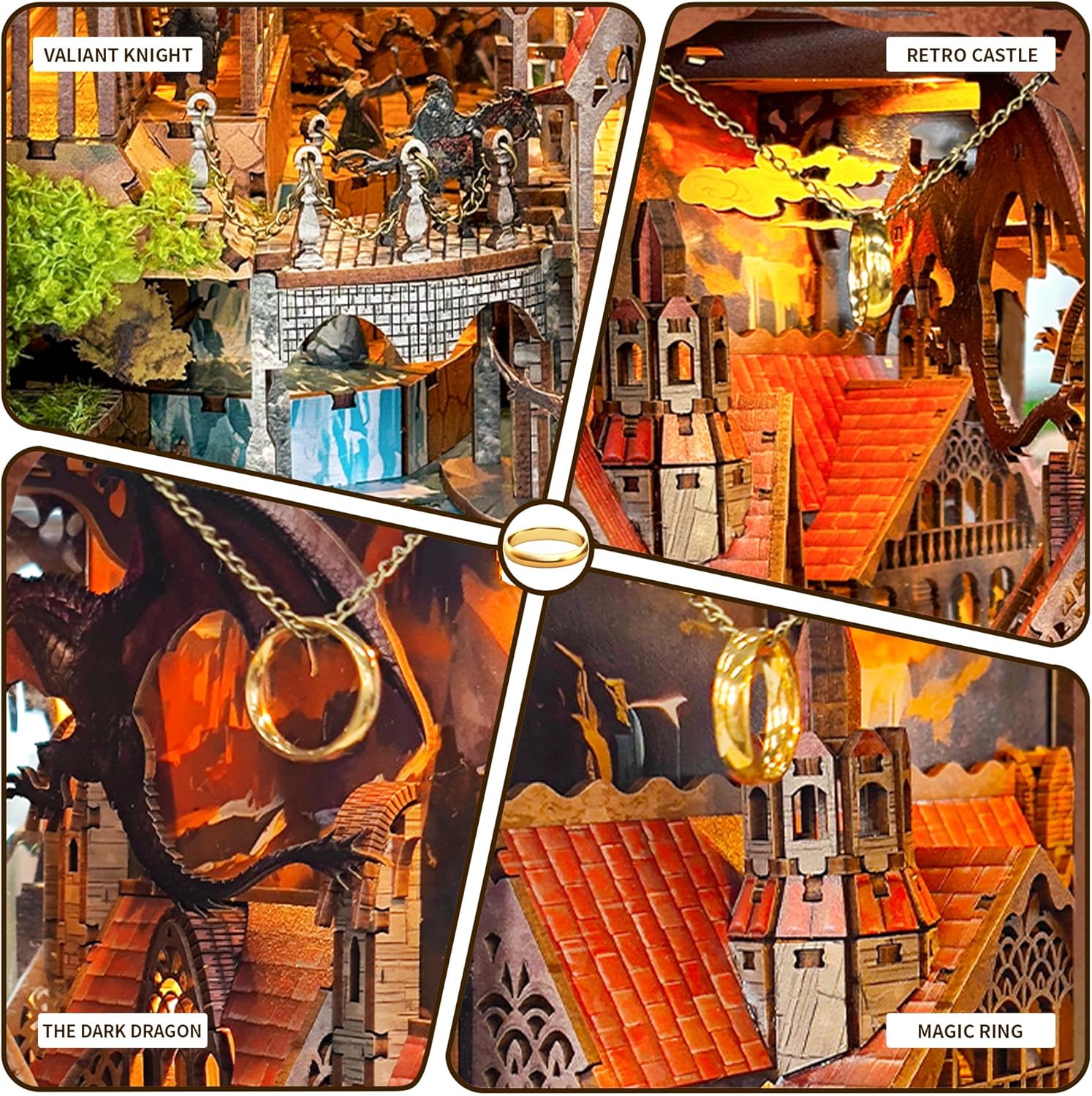 Book Nook Valle Mágico de Anillos - Magic Valley Rings Diorama 3D con Luz LED (Hamaileon SQ05)