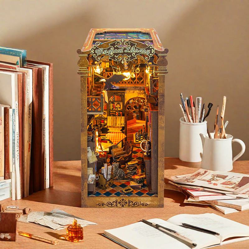 Book Nook Biblioteca Mágica - Diorama 3D de Madera con Luz DIY (Hongda)