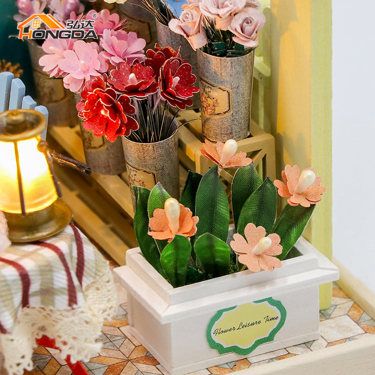 Casa Miniatura DIY "Florería Encantada" con Luces LED – Kit de Madera S2202