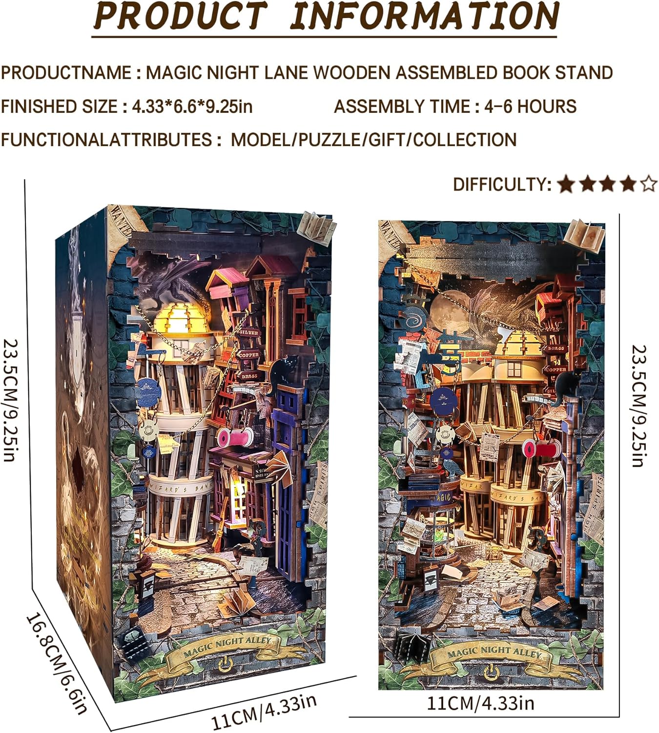 Book Nook Callejón Nocturno Mágico - SQ16 Diorama 3D DIY Misterioso con Luz LED (Hamaileon)