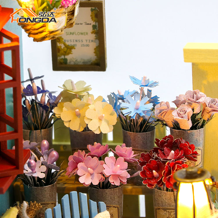 Casa Miniatura DIY "Florería Encantada" con Luces LED – Kit de Madera S2202