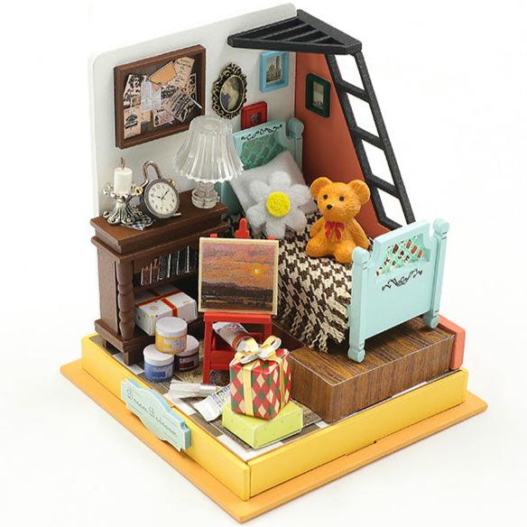 Dormitorio Soñado en Miniatura – Kit DIY con Mobiliario y Luces LED S2302