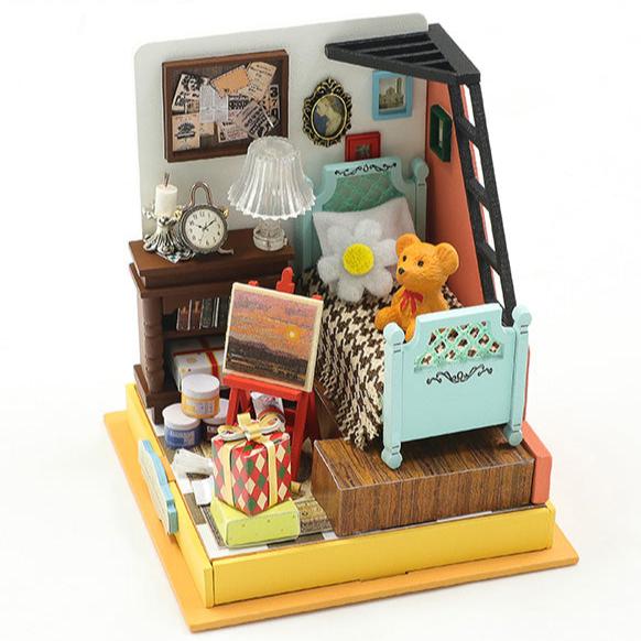 Dormitorio Soñado en Miniatura – Kit DIY con Mobiliario y Luces LED S2302