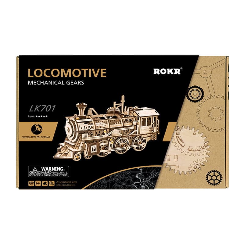 Locomotora a Vapor LK701 - Modelo Mecánico de Plywood con Cuerda (Rokr)