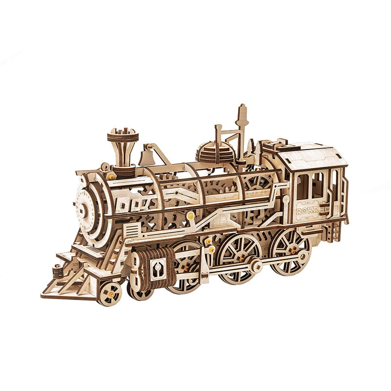 Locomotora a Vapor LK701 - Modelo Mecánico de Plywood con Cuerda (Rokr)