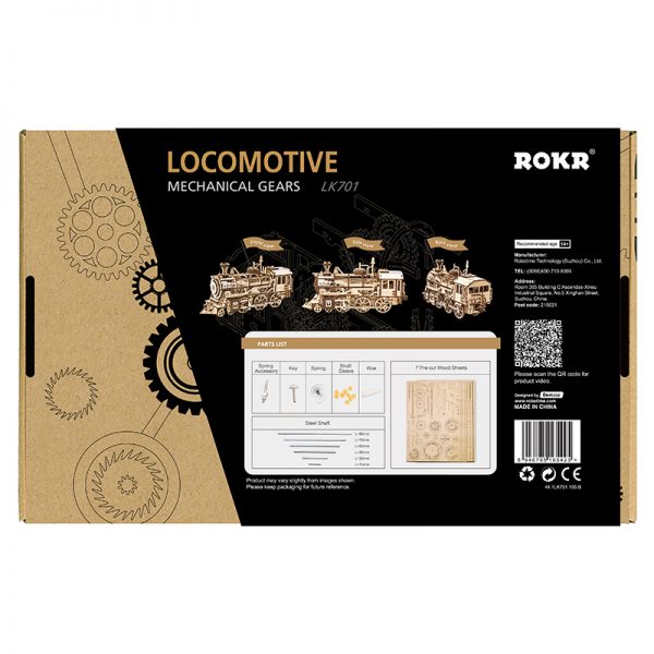 Locomotora a Vapor LK701 - Modelo Mecánico de Plywood con Cuerda (Rokr)