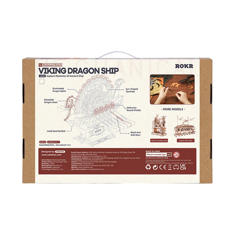 Maqueta de Barco Vikingo "Dragon Ship" - Puzzle 3D de Madera con Luz (Robotime)
