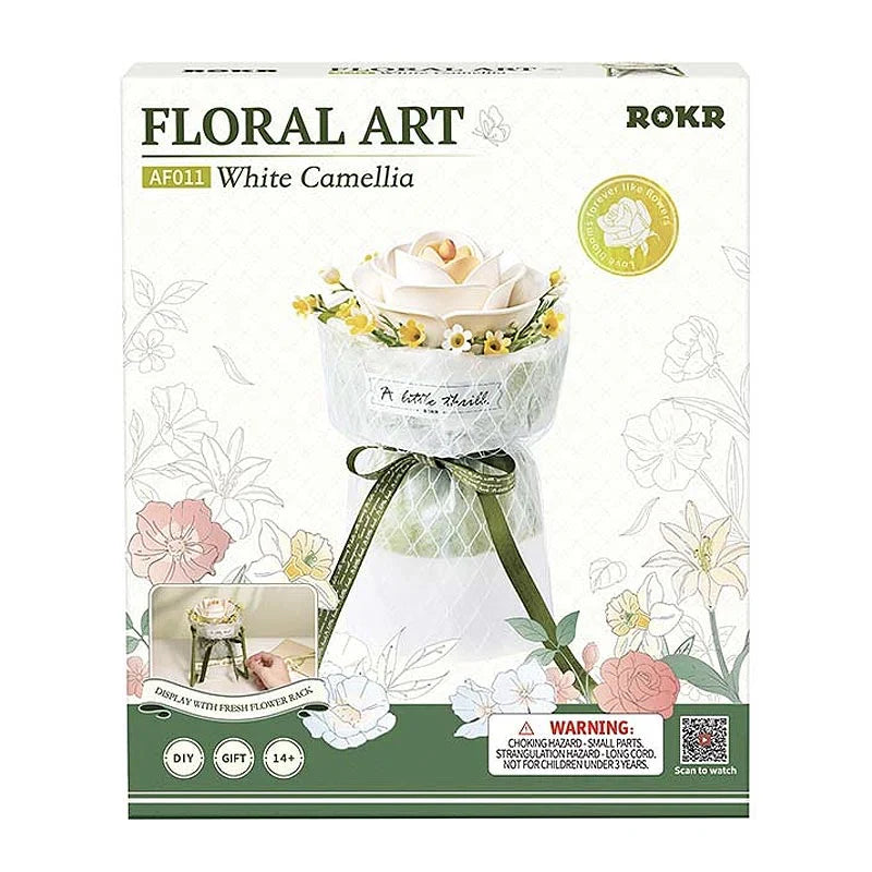 Flor de Camelia Blanca de Madera - Puzzle 3D para Armar (ROKR)