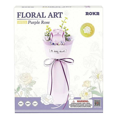 Mini Ramo de Rosas Púrpuras de Madera - Puzzle 3D para Armar (Rokr)