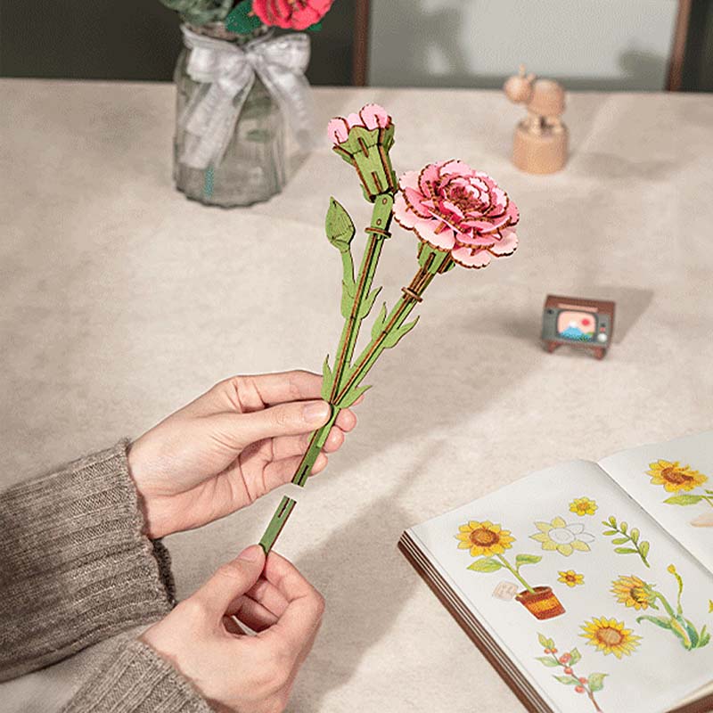 Flor de Clavel Rosa de madera
