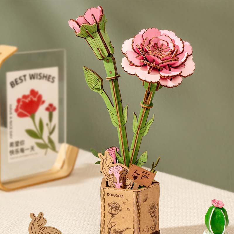 Flor de Clavel Rosa de madera