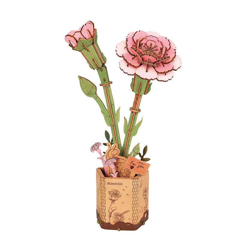 Flor de Clavel Rosa de madera