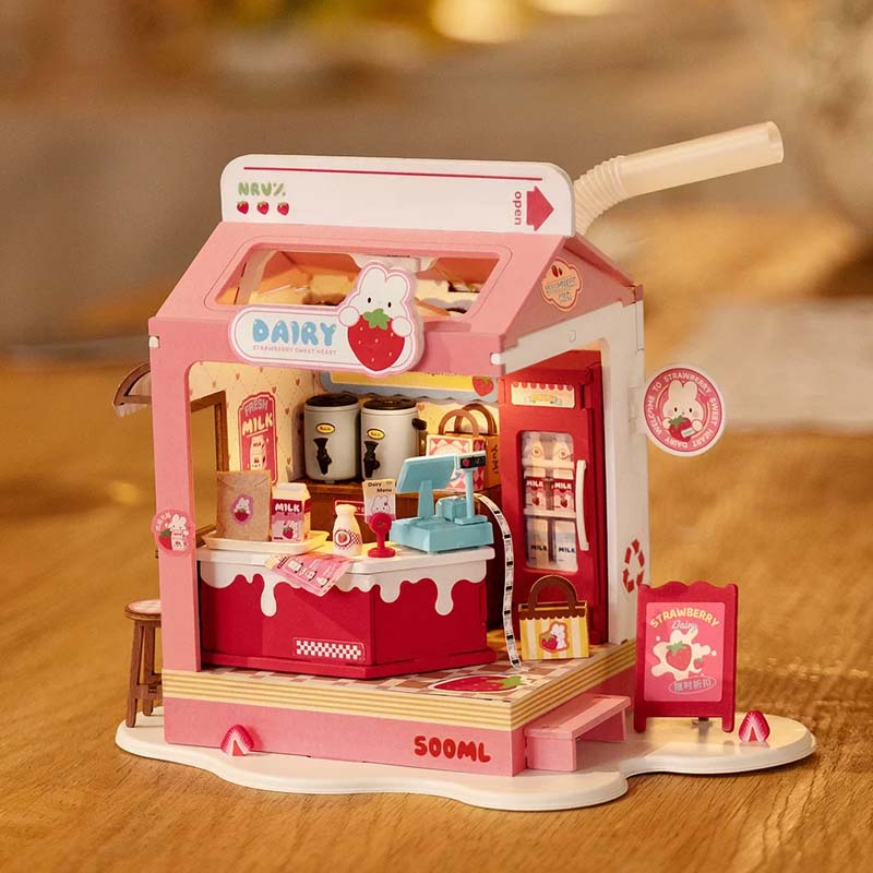 Leche con fresa - Maqueta en miniatura
