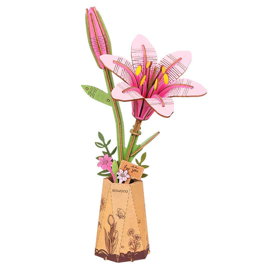 Flor de Lirio Rosada de Madera Lily