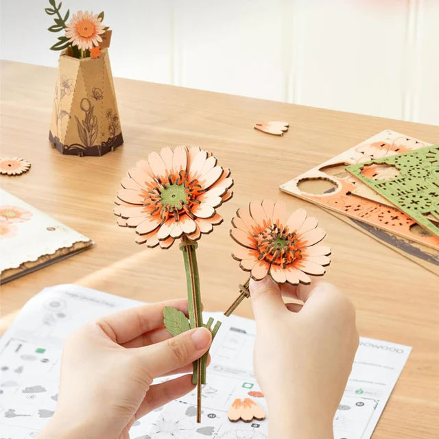 Flor Gerbera Naranja - Ramo de Madera DIY de Larga Duración (Rowood)