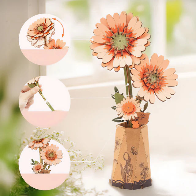 Flor Gerbera Naranja - Ramo de Madera DIY de Larga Duración (Rowood)