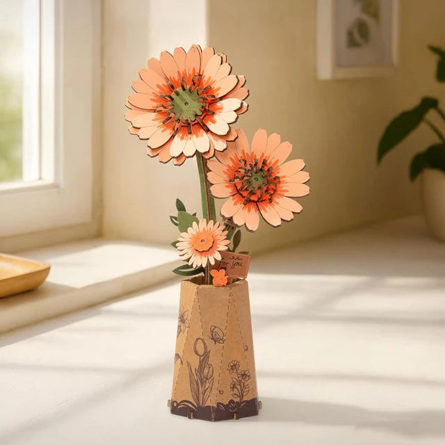 Flor Gerbera Naranja - Ramo de Madera DIY de Larga Duración (Rowood)