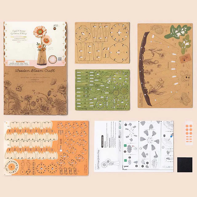 Flor Gerbera Naranja - Ramo de Madera DIY de Larga Duración (Rowood)