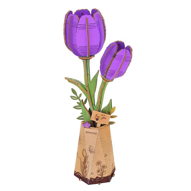Flor Tulipán Púrpura - Ramo de Madera DIY de la Quietud Eterna (Rowood)