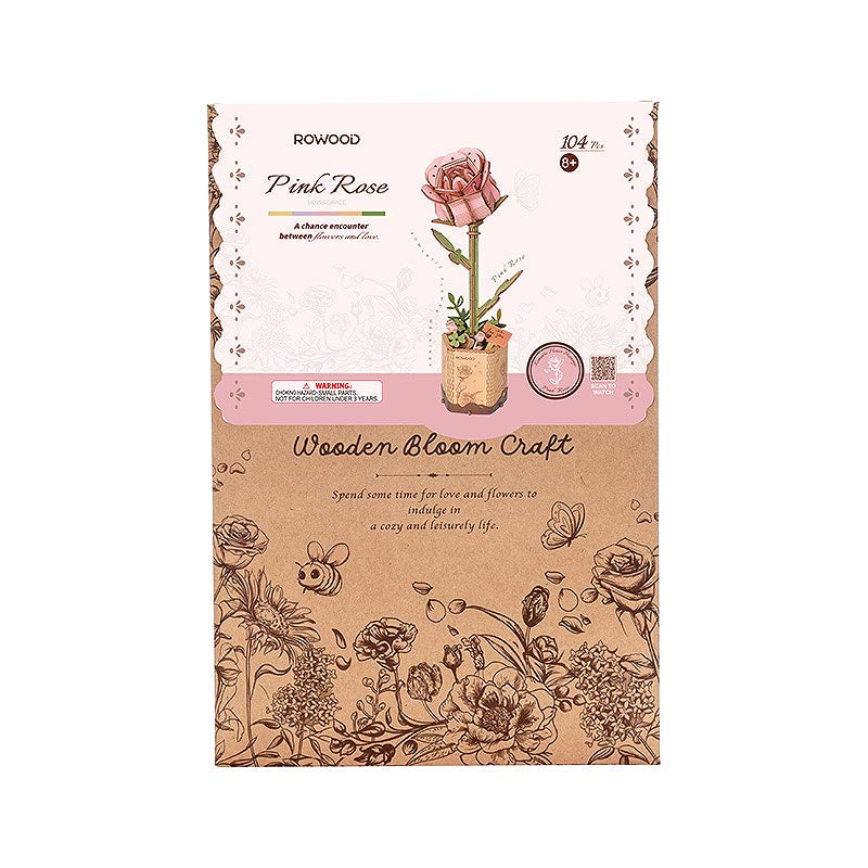 Flor de Rosa Rosada de madera