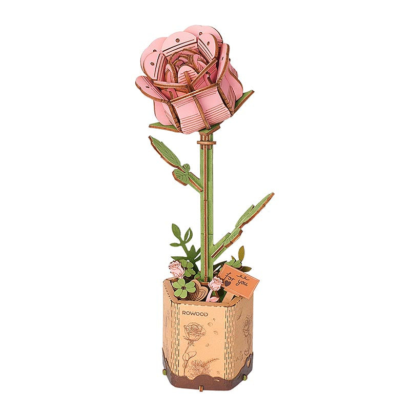 Flor de Rosa Rosada de madera