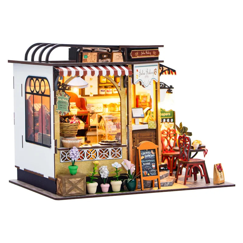 Casita Miniatura "Julia Bakery" – Kit DIY de Panadería Vintage con Luces LED M2422