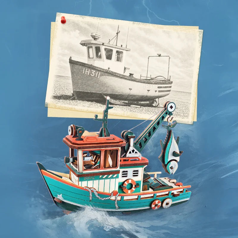 Barco pesquero Lucky Trawler ROKR MCD08, maqueta de madera para armar - vista 4