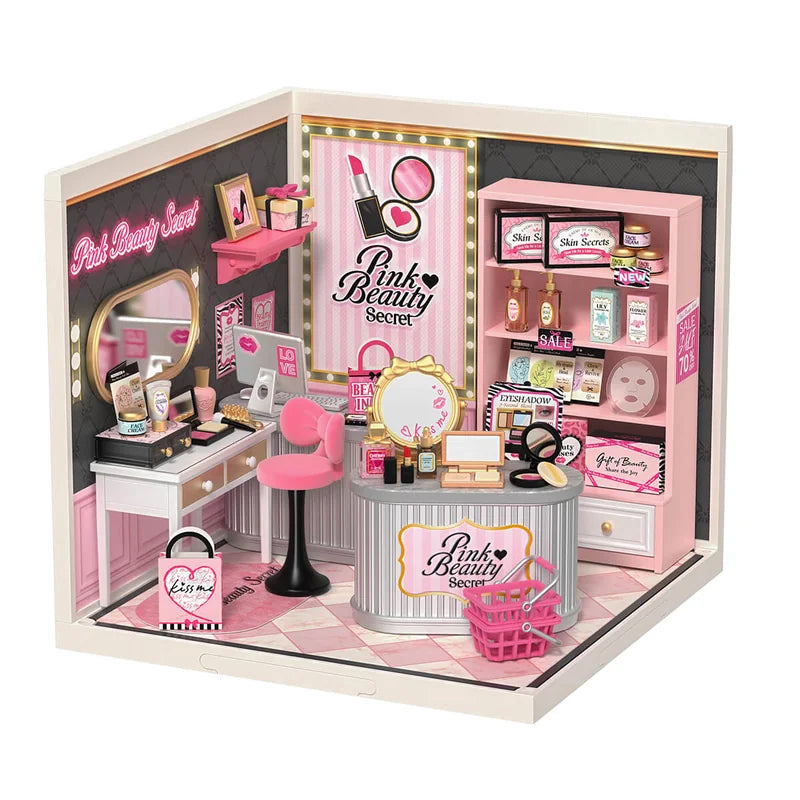 Pink Beauty Secret Rolife Super Creator DW026, tienda de cosméticos en miniatura - armado