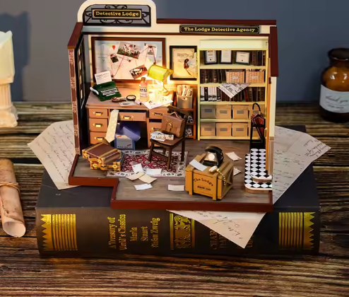 Casa Miniatura DIY “Agencia de Detectives” – Oficina Vintage con Luces LED PC2308