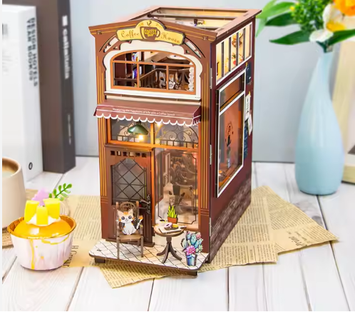 Libreria y Cafeteria De Gatos - Separador de Libros Armable - M2411