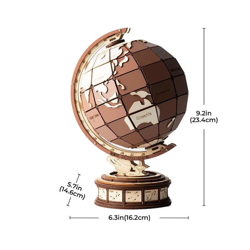 Globo Terráqueo Giratorio - Puzzle 3D de Madera para Armar (Robotime)