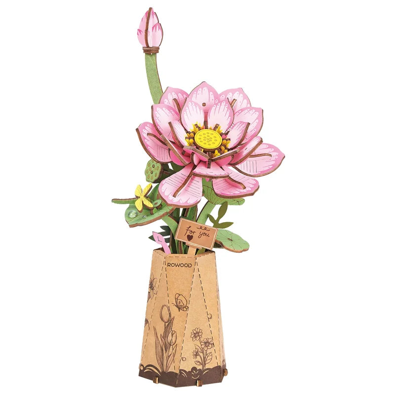 Flor de loto rosada de madera Rolife TW151 para armar - armado