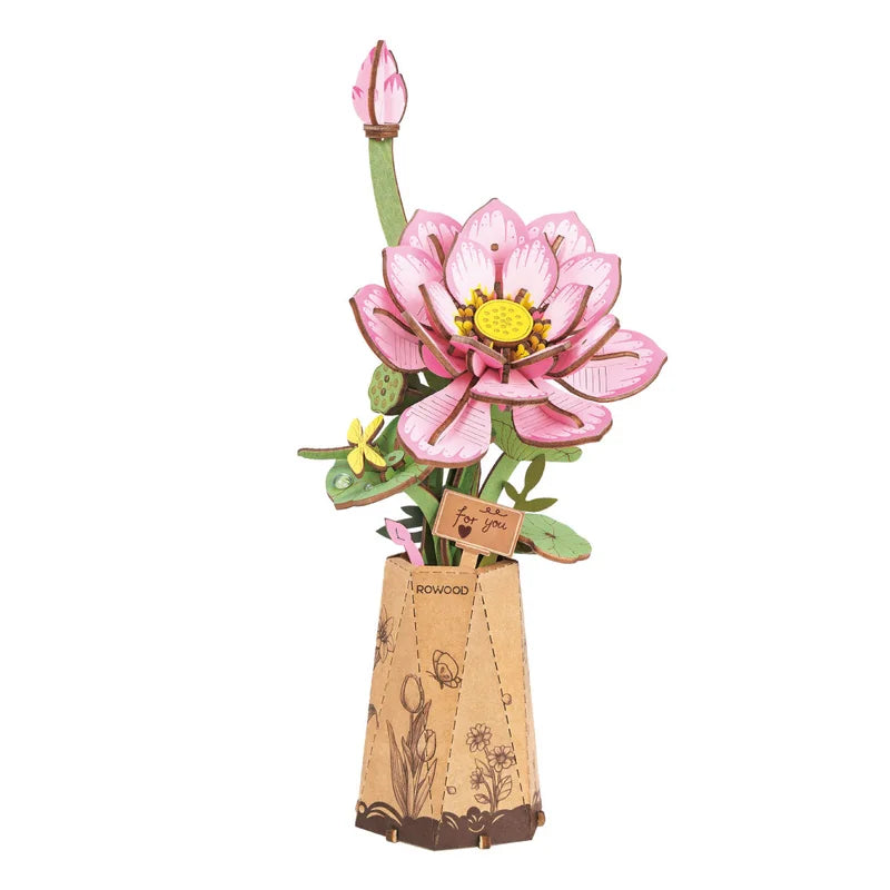 Flor de loto rosada de madera Rolife TW151 para armar - vista 2