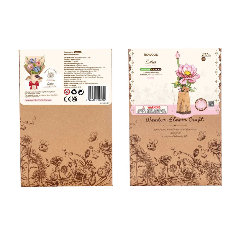 Flor de loto rosada de madera Rolife TW151 para armar - vista 4