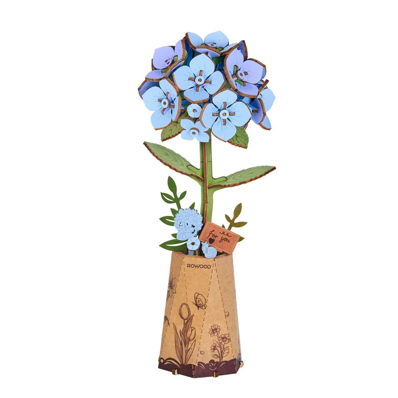 Flor de hortensia azul de madera Rolife TW141 para armar - armado
