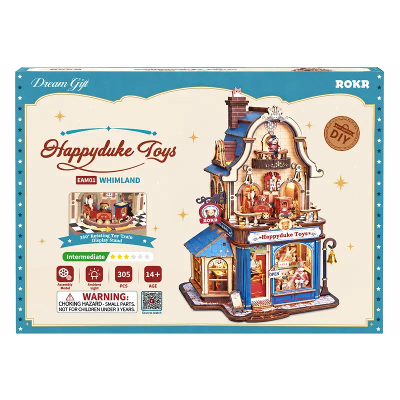 Juguetería Happyduke Toys ROKR EAM01, casa miniatura de madera con luz - caja del kit