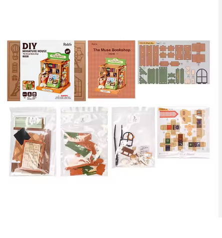 Rompecabezas 3D de Madera DS040 The Muse Bookshop Modelo Kit DIY Casa en Miniatura
