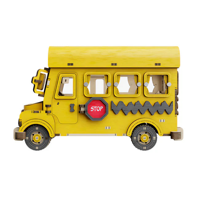 Puzzle 3D de Madera Snoopy School Bus - Autobús Escolar PEANUTS™ Armable con Detalles (Puremind 1204)