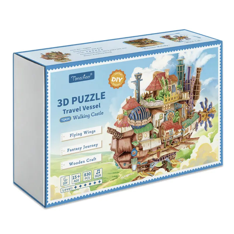 Walking Castle Tonecheer, castillo mecánico de madera con música y luces - caja del kit
