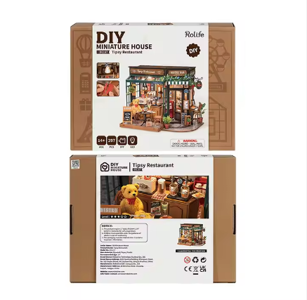 Tipsy restaurante 3D rompecabezas de madera DIY casa en miniatura